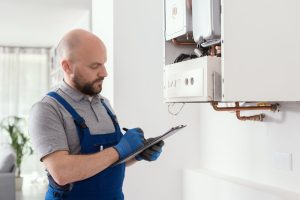 boiler being inspected/serviced
