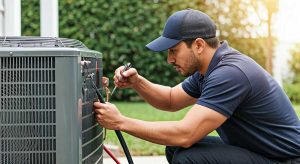 technician tinkering with an HVAC system