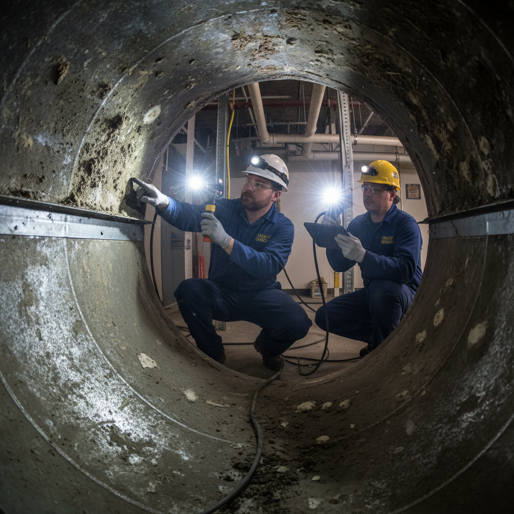 Technicians checking internal air ducts with bri.png