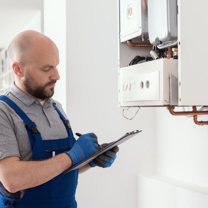 boiler being inspected/serviced boiler being inspected/serviced