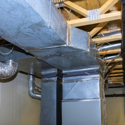 galvanized hvac ductwork installed in basement