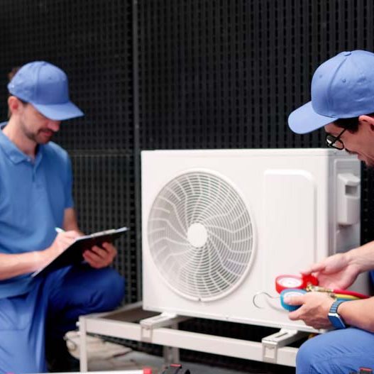 HVAC system being inspected by a technician