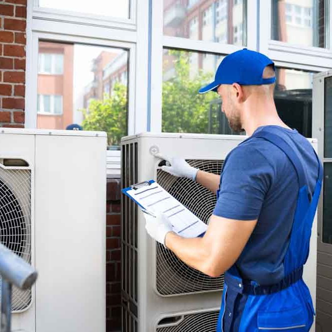 technician inspecting an HVAC system