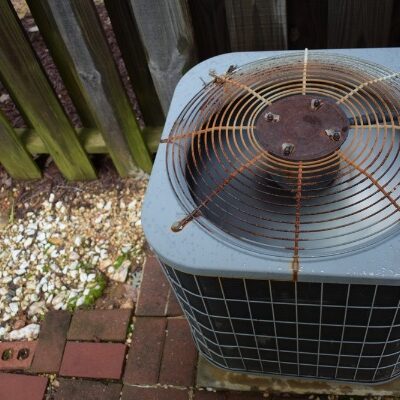 rusted outdoor air conditioner condenser unit