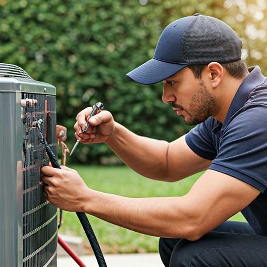 technician tinkering with an HVAC system